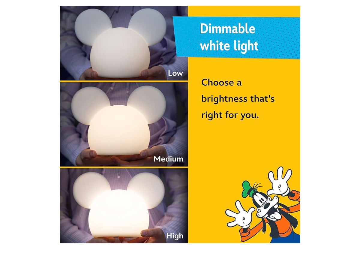 Mickey Mouse Squishy Color Changing, Night Light for Kids, USB Lamp, Battery Operated, Dimmable