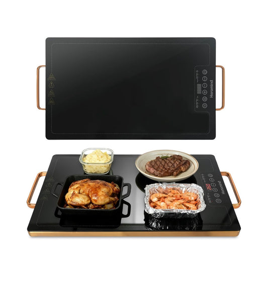 Electric Warming Tray 20 x 12", Glass-Top Full-Surface Heating Food Warmer w/ Adjustable Temperature & Timer