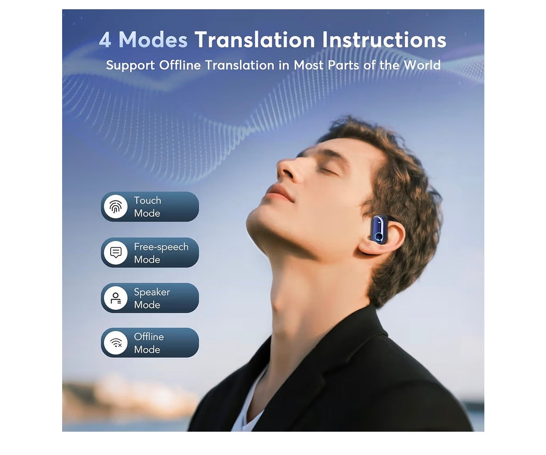 Open-Ear 4-in-1 Smart Mode Bluetooth 5.4 Touch Screen Earphones Real-Time Headphones - 168 Languages AI Live Translation (L. Blue)