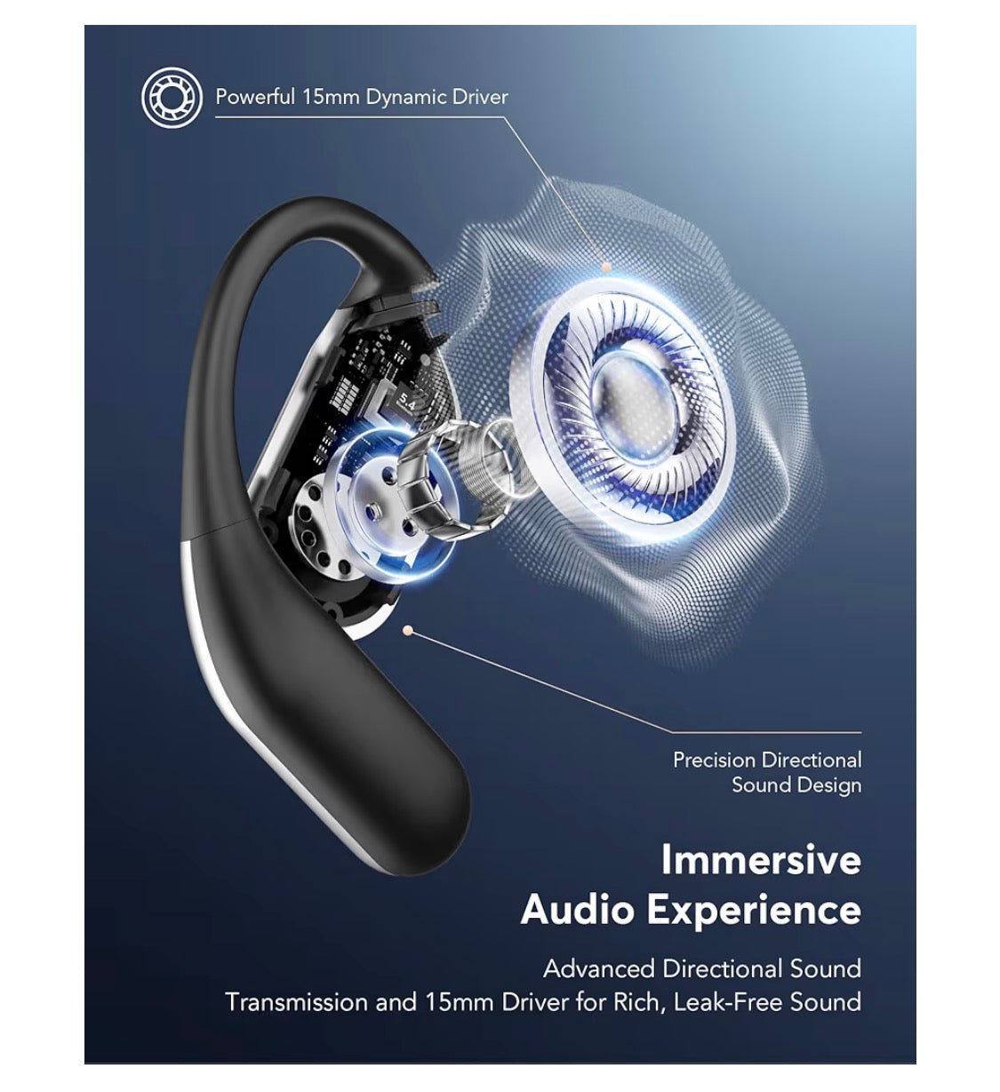 Open-Ear headphones LCD Touch,Bluetooth,Real-Time AI Translator Earbuds (188)Languages -D. Black