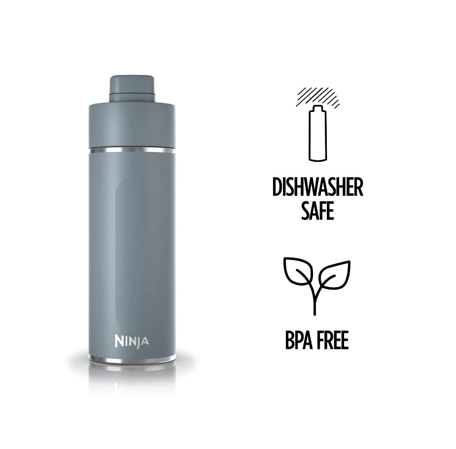 Ninja Travel Water Bottle (24 oz) Stainless Steel Tumbler for Carbonated Drinks (Gray)