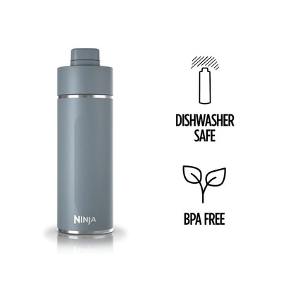Ninja Travel Water Bottle (24 oz) Stainless Steel Tumbler for Carbonated Drinks (Gray)