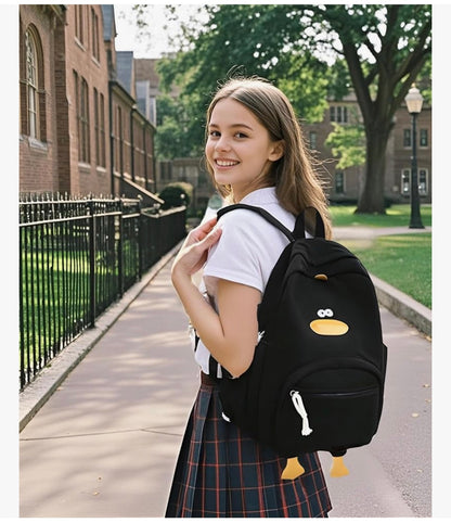 Oulike Eend Rugsak vir Tienermeisies Vroue, Kawaii Snaakse Estetiese Koordfluweel Boeksak vir Hoër Middel Skool - (Swart)