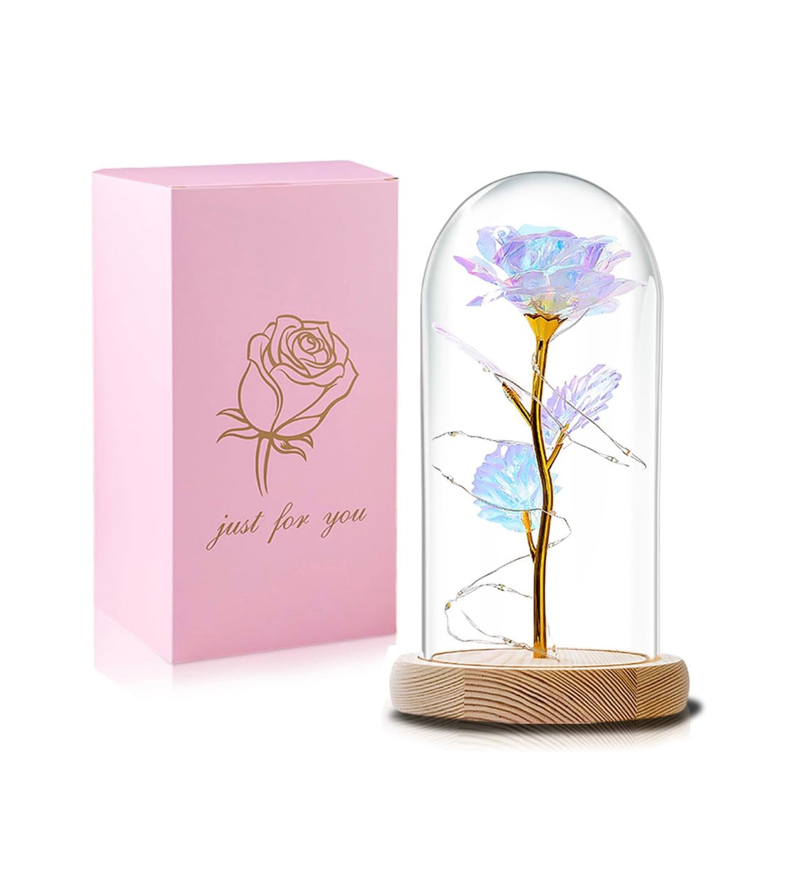 Rainbow- Timeless Crystal Flower - Illuminated Dome Glass - Special Occasion/Gifts