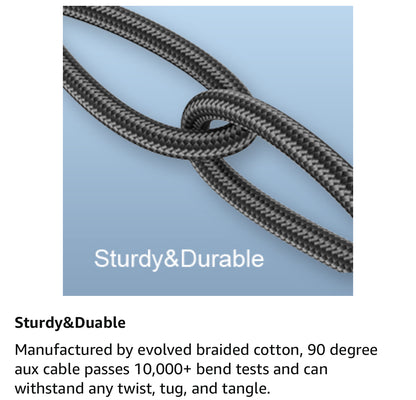 Essential 3.5mm Aux Cable 90 Degree Right Angle male to Male 26 Ft