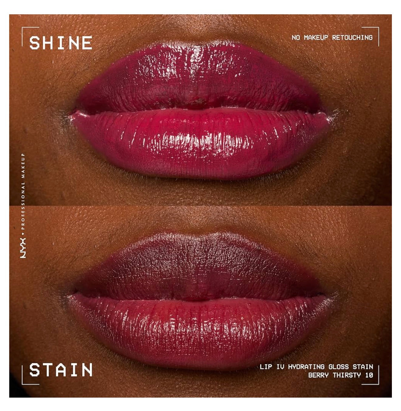 NYX PRO MAKEUP Lip IV Hydrating Glossy Lip Stain met 12H Hidrasie – Berry Thirsty (Rooi)