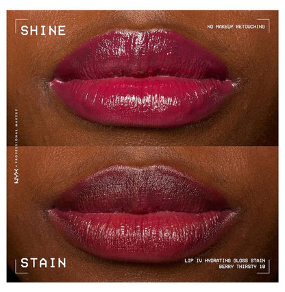 NYX PRO MAKEUP Lip IV Hydrating Glossy Lip Stain met 12H Hidrasie – Berry Thirsty (Rooi)
