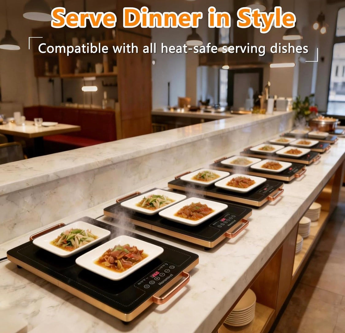 Electric Warming Tray 20 x 12", Glass-Top Full-Surface Heating Food Warmer w/ Adjustable Temperature & Timer