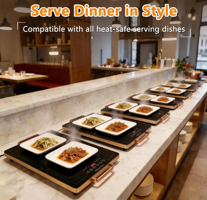 Electric Warming Tray 31.5 × 17.7" with Handle Glass-Top Full-Surface Heating Food Warmer w/ Adjustable Temperature & Timer