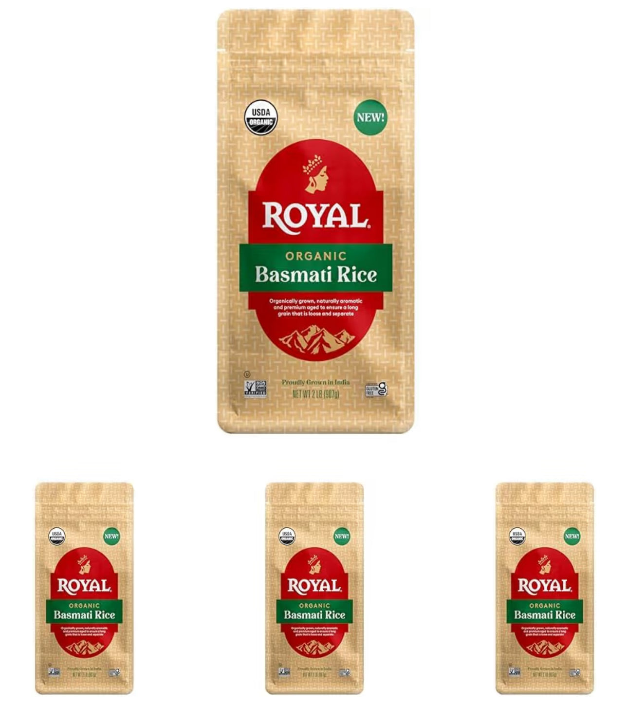 Royal White Basmati Rice - Organiese Langgraan Basmati-rys - 2lb (4PK)