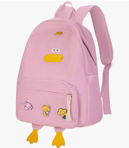 Oulike Eend Rugsak vir Tiener Meisies Vroue, Kawaii Snaaks Estetiese Koordfluweel Boeksak vir Hoër Middel Skool - (Pienk)