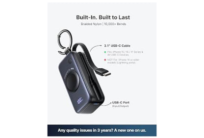 INIU 20W SnapGo Portable Charger, 5000mAh Mini Power Bank for Apple Watch
20W Fast Charging, Travel Keychain, Built-in USB-C Cable, Flight-Safe, Battery Pack for Apple Watch, iPhone 17 etc