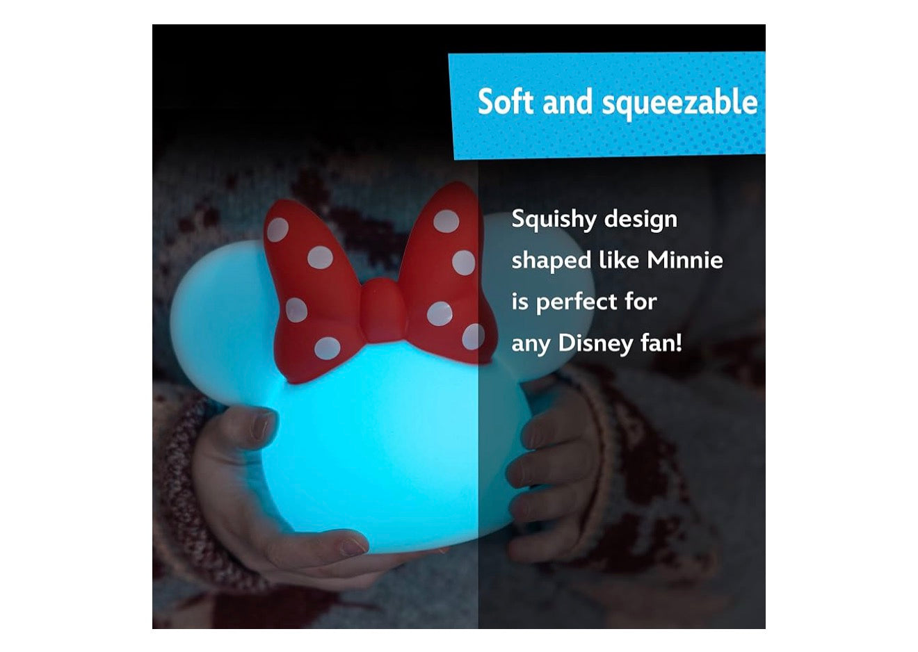 Minnie Mouse Squishy Color Changing, Night Light for Kids, USB Lamp, Battery Operated, Dimmable