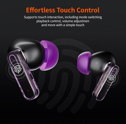 BIG WON True Wireless Bluetooth Earphones Active Noise Canceling Bluetooth Water Resistant, 25H Listening - Purple