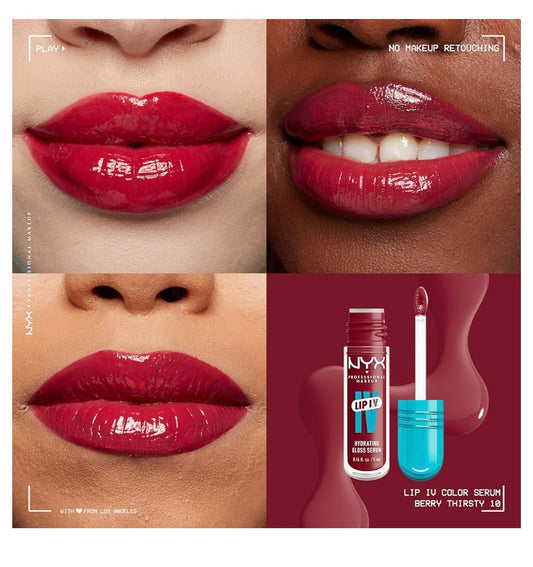 NYX PRO MAKEUP Lip IV Hydrating Glossy Lip Stain met 12H Hidrasie – Berry Thirsty (Rooi)