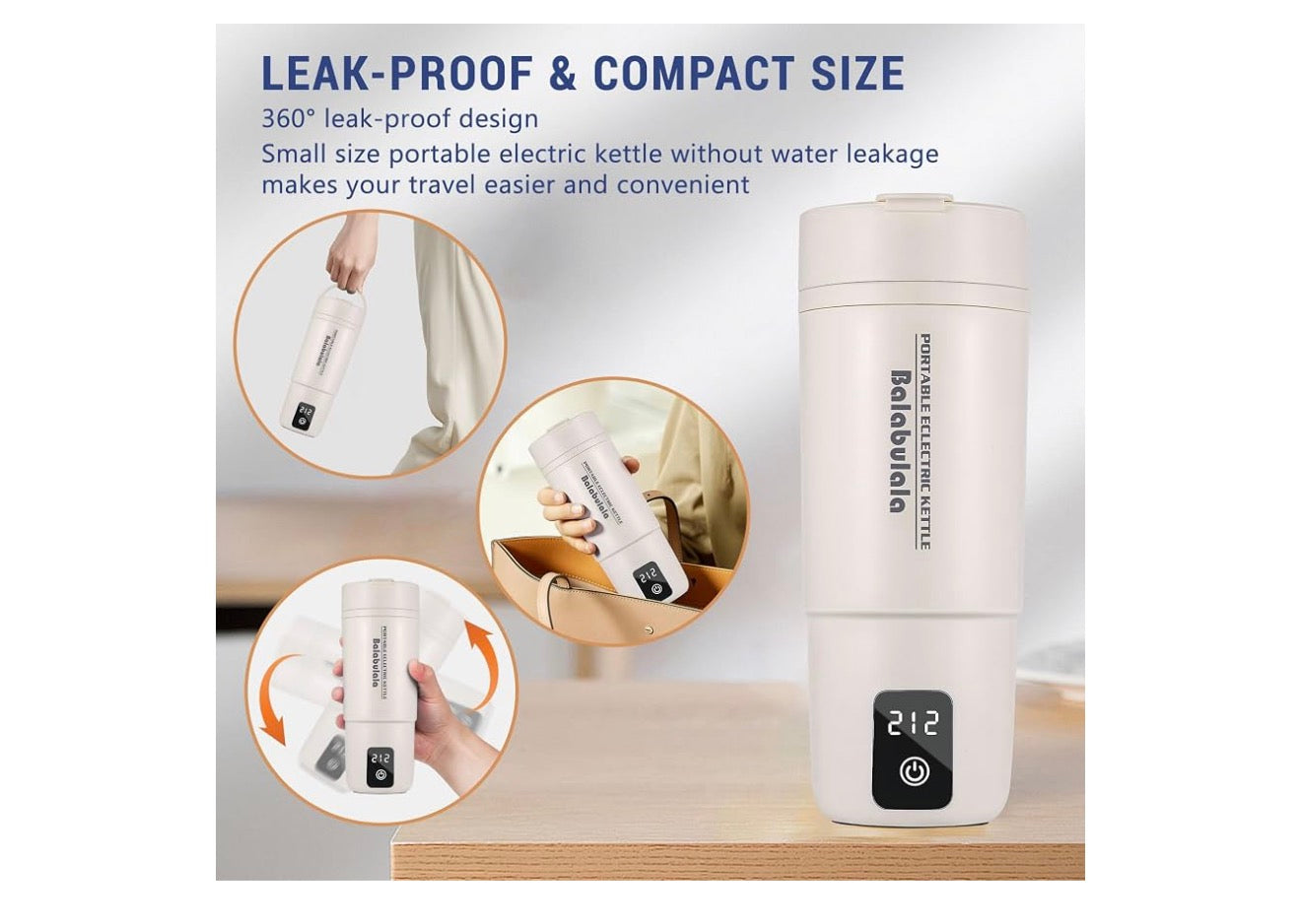 Reis-elektriese ketel, draagbare waterverwarmer met 6 veranderlike voorafinstellings, klein met warmhou-temperatuurkontroles en droogkookbeskerming 400 ml - (Wit)