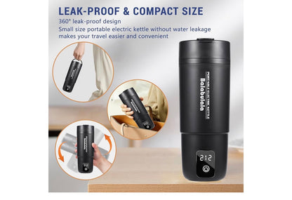 Reis-elektriese ketel, draagbare waterverwarmer met 6 veranderlike voorafinstellings, klein met silikoonbasisbedekking 414ml - (Swart)