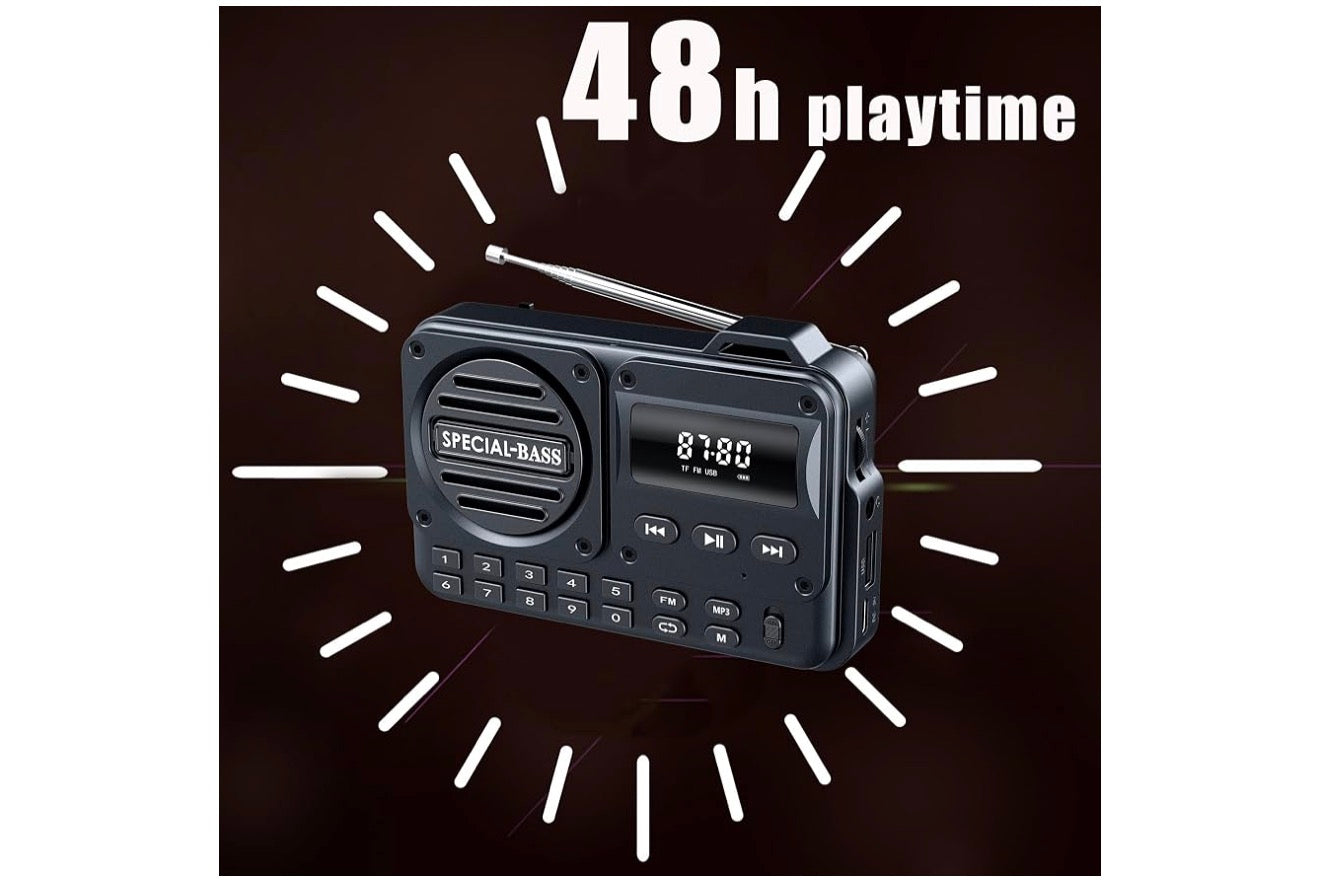 Sakradio FM USB-C Laai 2000mAh Herlaaibaar Uitstekende Ontvangs Duidelike Luidspreker en Oorfoneaansluiting, LCD-skerm, FM-radio vir Stap/Draf/Gim, Bluetooth/TF.(GEEN AM) - (Koolstof)