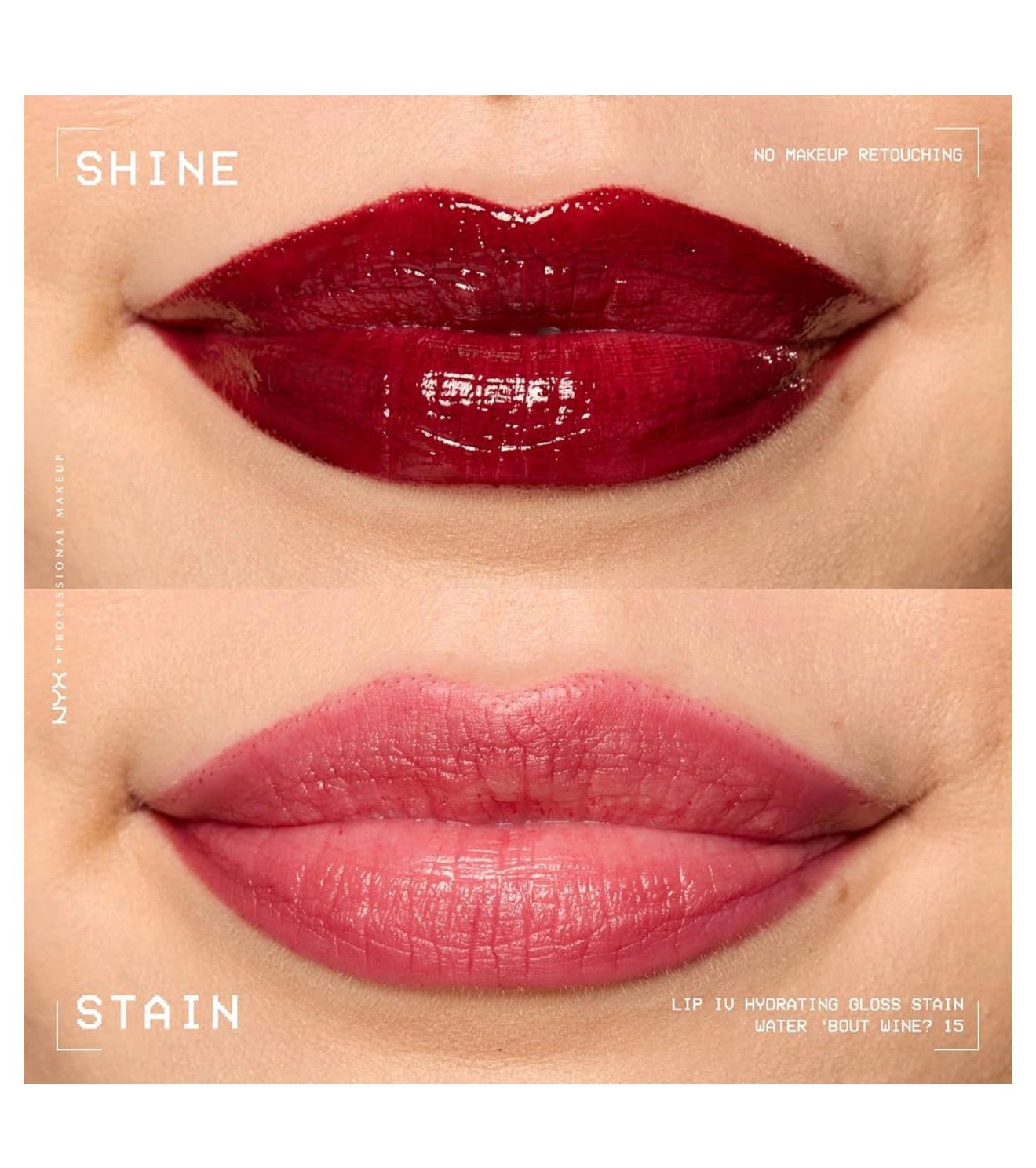 NYX PRO MAKEUP Lip IV Hydraterende Glans Lip Stain met 12H Hidrasie – Water Bout Wine (Rooi)