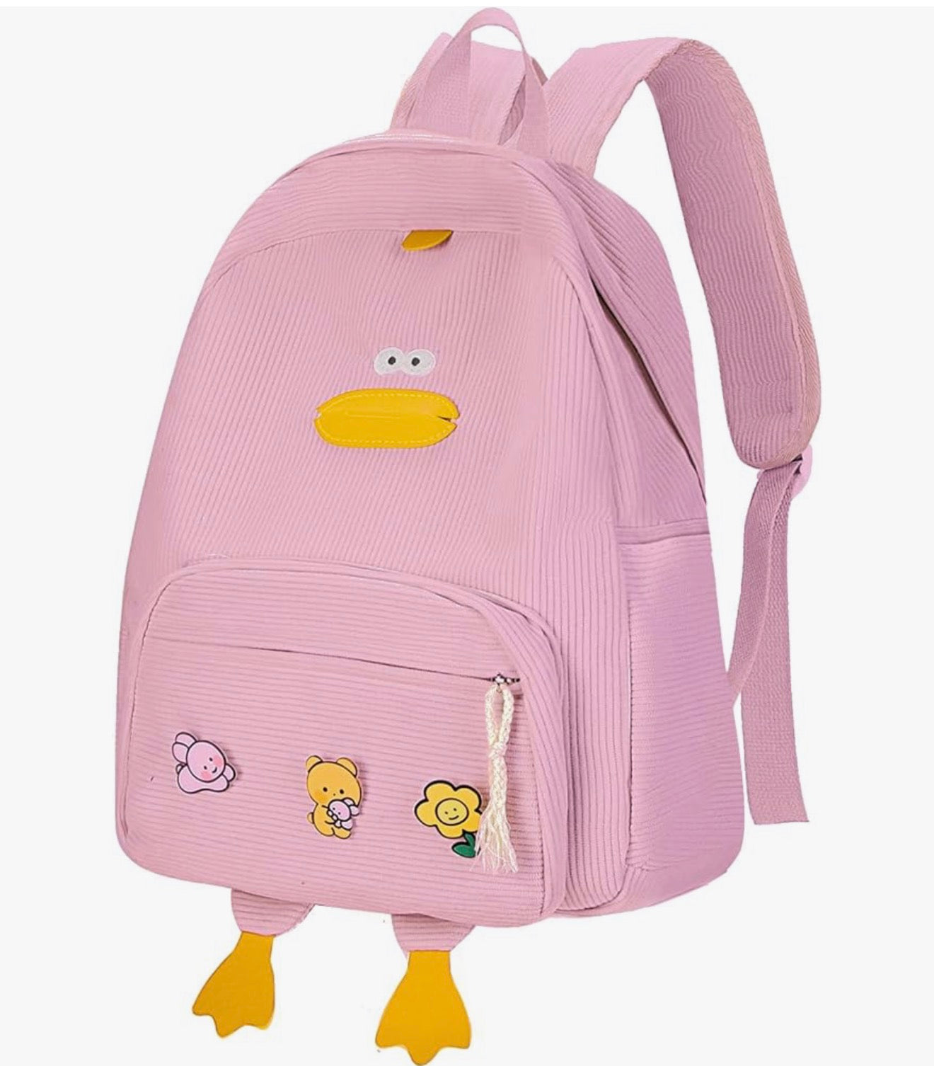 Oulike Eend Rugsak vir Tiener Meisies Vroue, Kawaii Snaaks Estetiese Koordfluweel Boeksak vir Hoër Middel Skool - (Pienk)