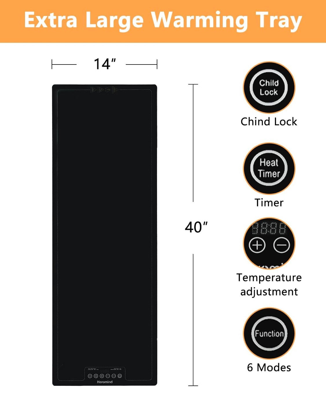 Electric Warming Tray 40 X 14” Extra Large Food Warming Mats w/ Temp-Settings - Full Surface Heating