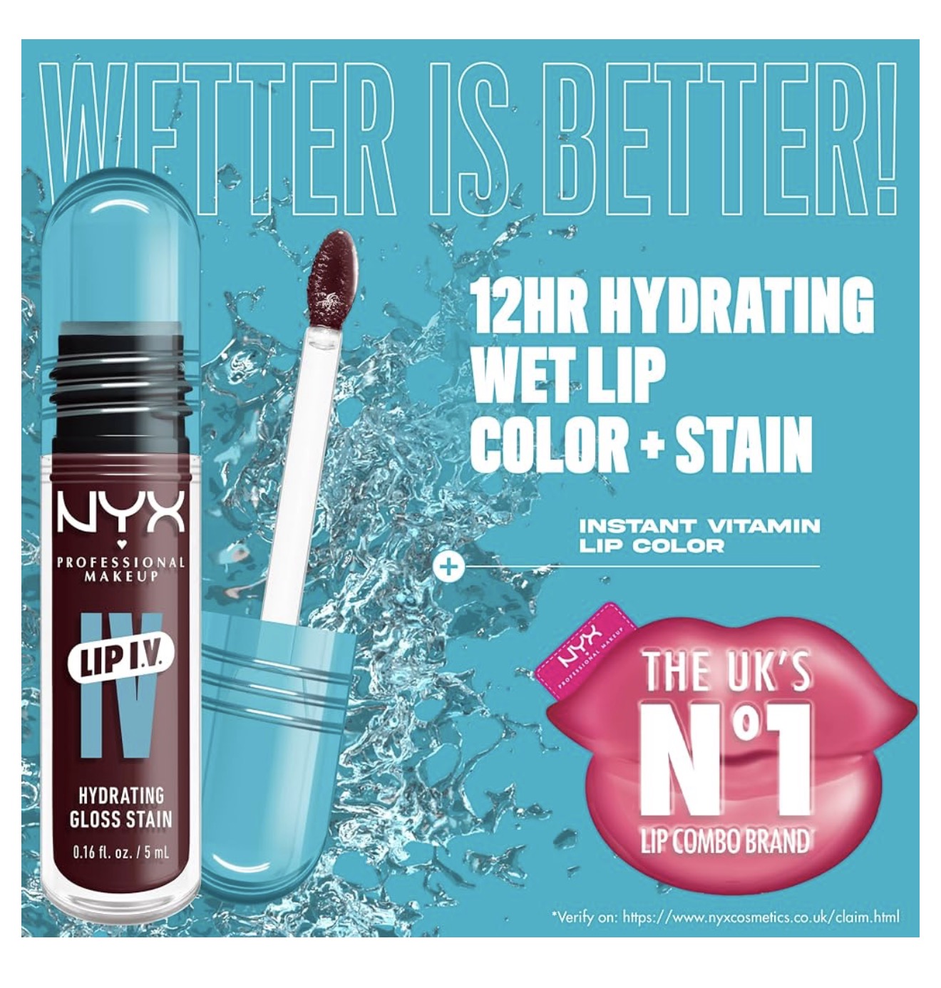 NYX PRO MAKEUP Lip IV Hydrating Glossy Lip Stain met 12 UUR Hidrasie - Mauve N Moist (Pers)