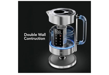 Digitale Glas Elektriese Ketel 1.7L met Kleurveranderende LED-ligte Temperatuurbeheer, Dubbelwand Koel Aanraking, 4 Voorinstellings, Hou Warm, Tee-infuser en Kookdroogbeskerming - (Silwer)