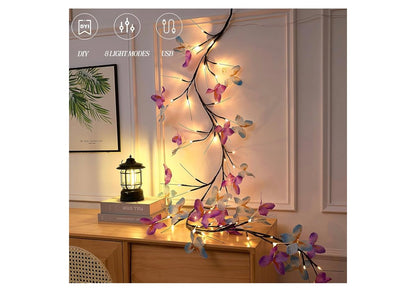 Wilgerranklig met Vlinder 48LED 1.8M Betowerde Muurversiering 8 Ligmodusse vir Binneshuise Huis Muurversiering - (Warm Wit)