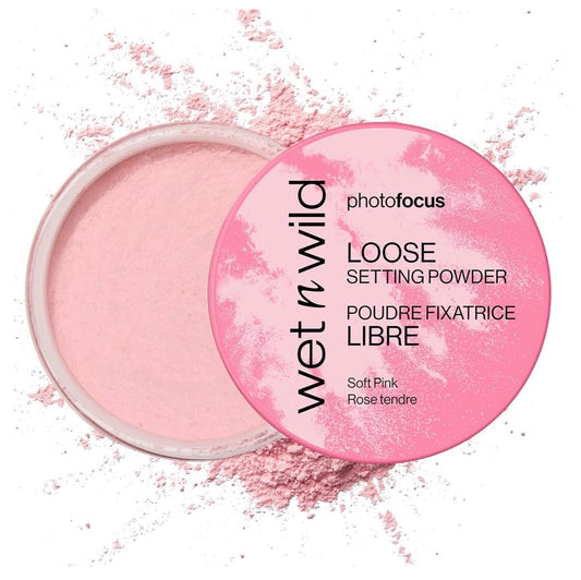 wet n wild Photo Focus Loose Setting Powder, Lightweight Silky Formula, Radiant Tint for a Luminous Glow, Blurring & Oil-Control Finish, Long-Lasting Makeup Setting Powder, Cruelty-Free - Soft Pink