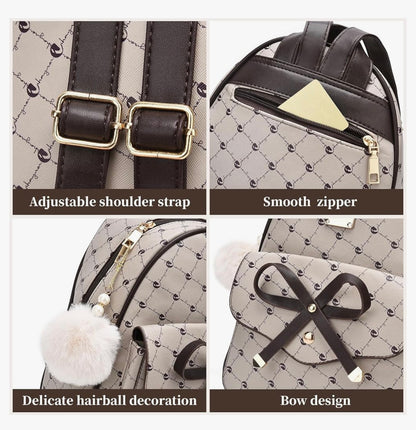 iGirls Strikkie 3-Stuk Mode Leer Rugsak Rugsakhandsak vir Vroue Ruksak vir Dames Skouersak - (Beige1)