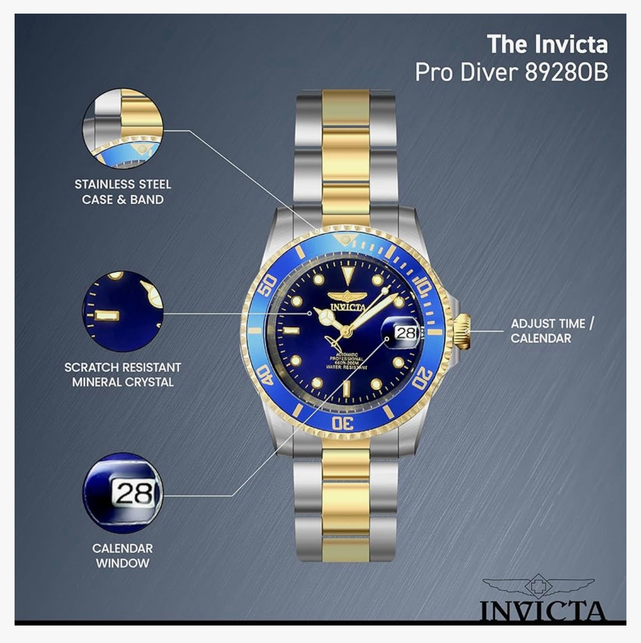 Invicta Mans Pro Diver-versameling Munt-Rand Outomatiese Vlekvrye Staalhorlosie