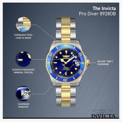 Invicta Mans Pro Diver-versameling Munt-Rand Outomatiese Vlekvrye Staalhorlosie