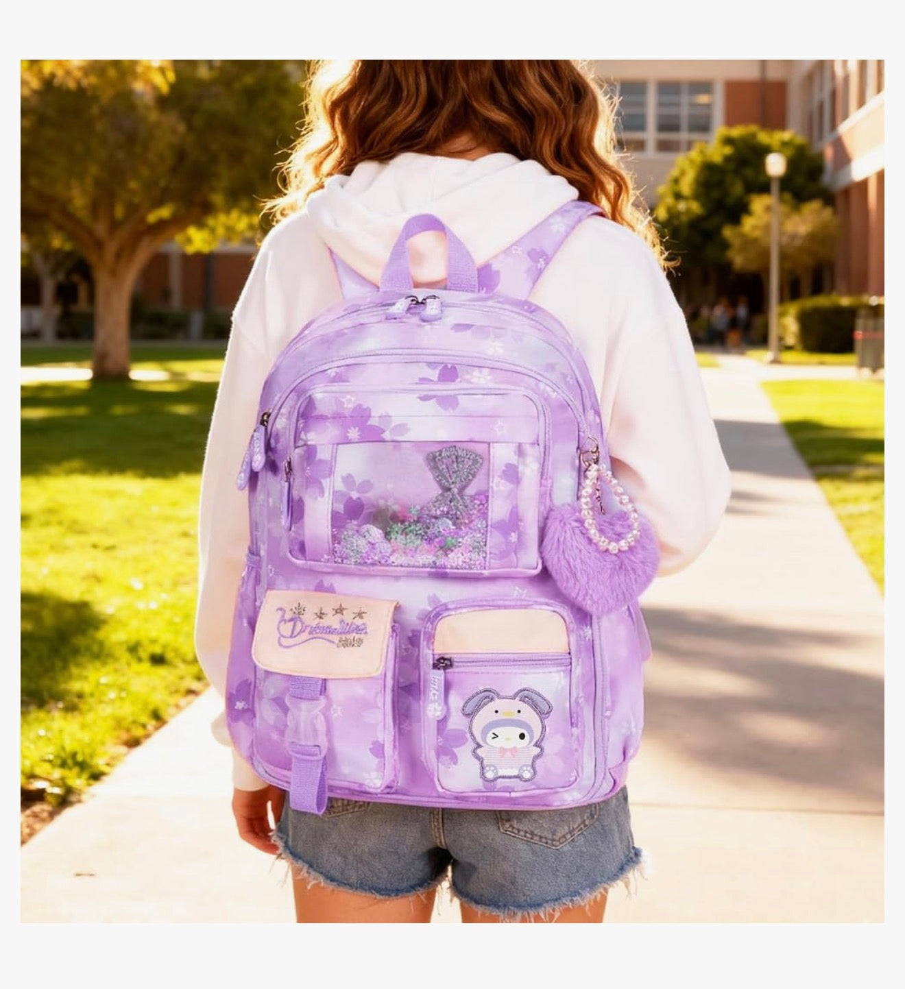 Kids Backpack 17 Inches for Girls, Cartoon School Bag for Elementary Middle School Students Book Bag - (Purple)