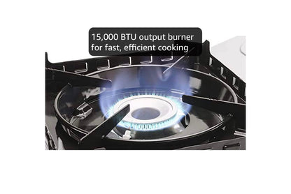 Chef Master 15,000 BTU Butane Portable Camp Stove | Double Wind-Guard Portable Stove Burner w/Piezo Click Ignition for Emergencies, Tailgating, Hiking, Backpacking & Camping Essentials - 90019
Double Wind Guard, Piezo Ignition, Canister Safety Lock, Press