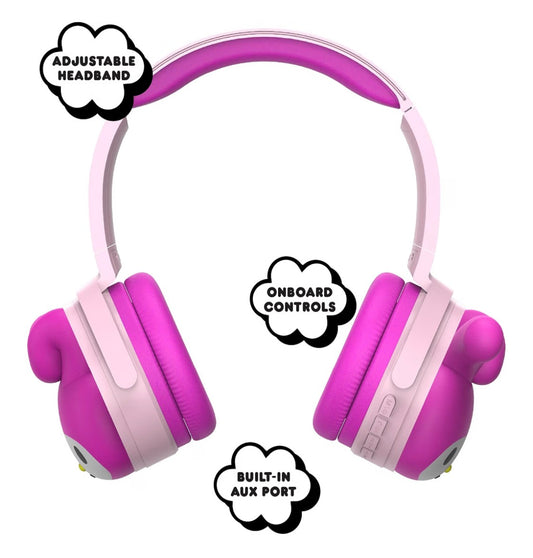 Hello Kitty 2-in-1 Wireless Bluetooth Headphones with Wired Earbuds – Foldable Over-Ear Headset with Built-in Mic, AUX Cable, Adjustable Headband, and Onboard Controls – My Melody