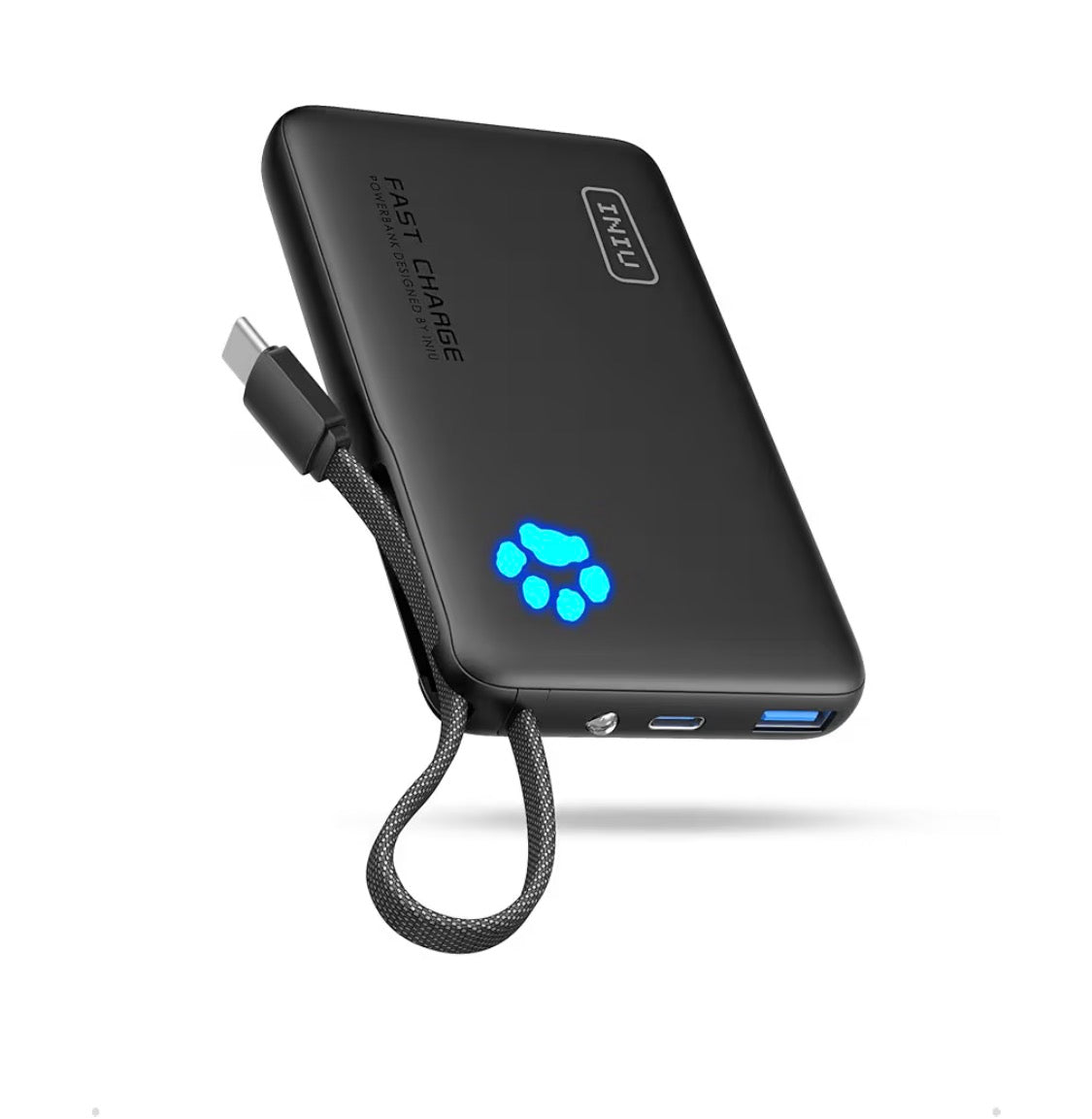 Portable Charger, Slim 10000mAh Power Bank with Build in USB-C Cable, 45W Fast Charging Mini Battery Pack - Black
