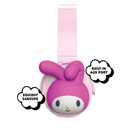 Hello Kitty 2-in-1 Wireless Bluetooth Headphones with Wired Earbuds – Foldable Over-Ear Headset with Built-in Mic, AUX Cable, Adjustable Headband, and Onboard Controls – My Melody