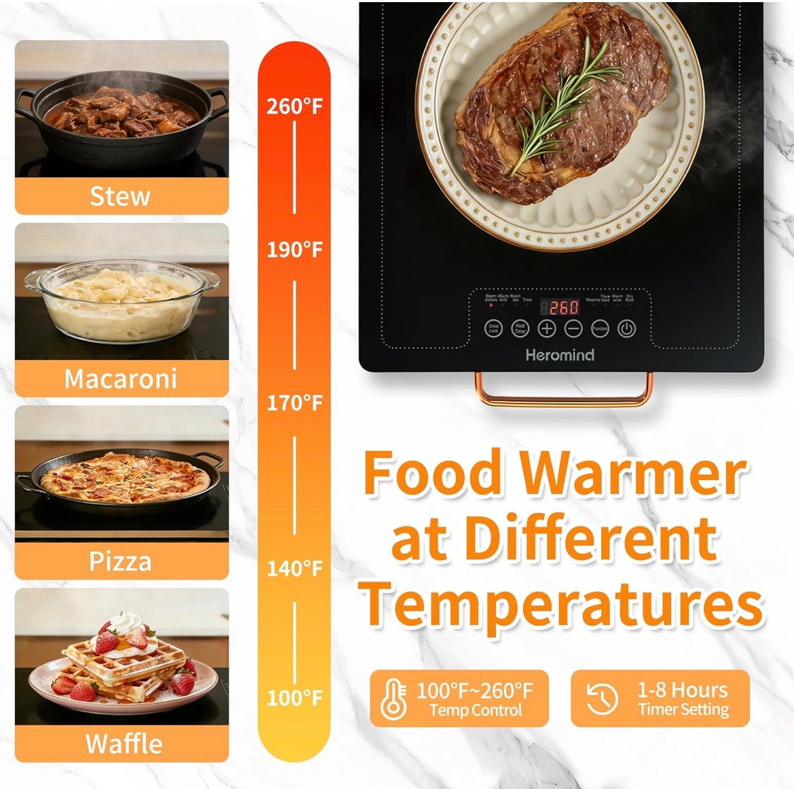Electric Warming Tray 20 x 12", Glass-Top Full-Surface Heating Food Warmer w/ Adjustable Temperature & Timer