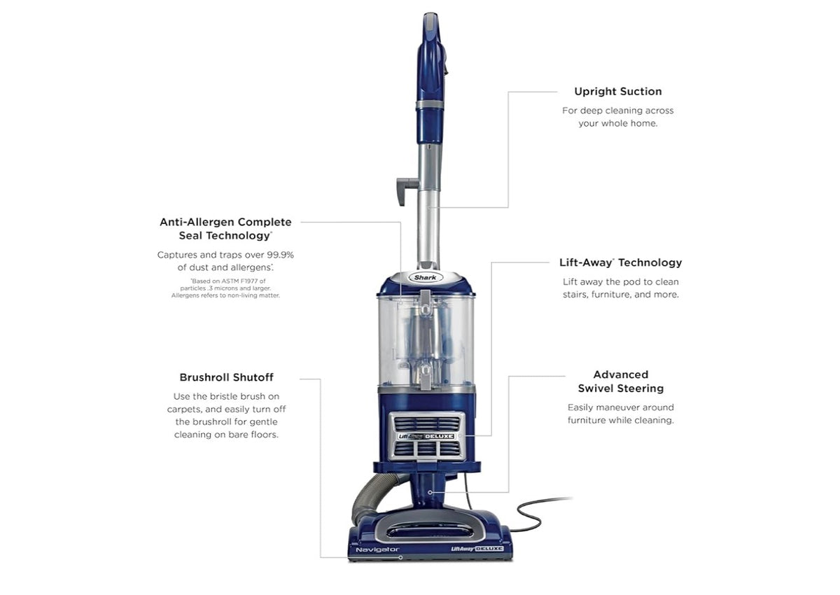 Shark Upright Vacuum Cleaner Navigator Lift-Away Deluxe Pet Hair, Carpet & Hard Floor Cleaning | Upholstery & Crevice Tool, HEPA Filter | Swivel Steering | Large Dust Cup Capacity (Blue)