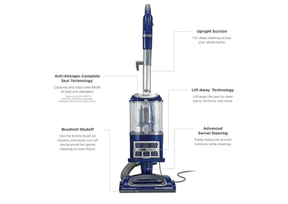 Shark Upright Vacuum Cleaner Navigator Lift-Away Deluxe Pet Hair, Carpet & Hard Floor Cleaning | Upholstery & Crevice Tool, HEPA Filter | Swivel Steering | Large Dust Cup Capacity (Blue)