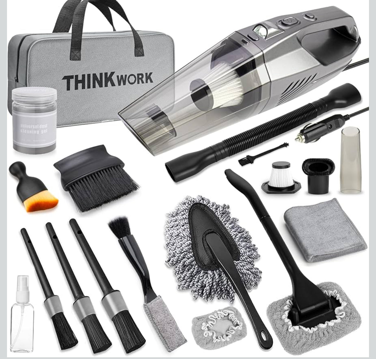 High Power Portable Car Vacuum, Detailing Kit with 8000PA - Including 7Pcs Detailing Brush Set and Carry On Bag