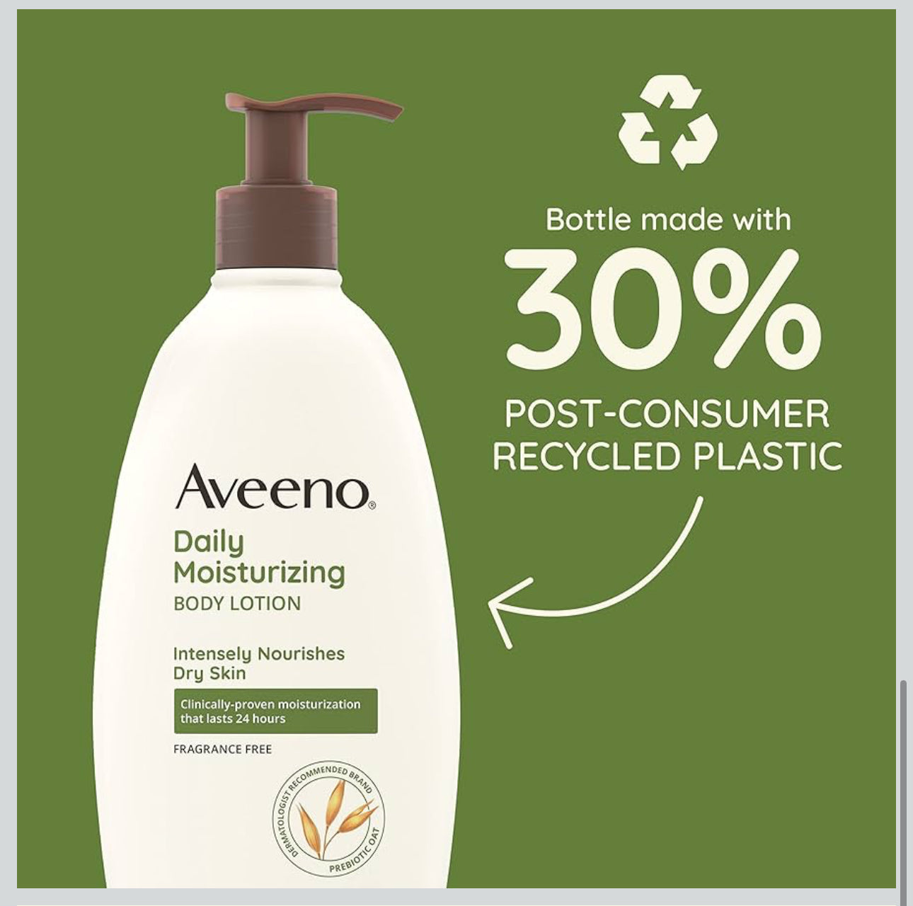 Aveeno Daily Moisturizing Body Lotion with Soothing Prebiotic Oat, Gentle Lotion Nourishes Dry Skin With Moisture, Paraben-, Dye- & Fragrance-Free, Non-Greasy & Non-Comedogenic, 18 oz (2 Pack)