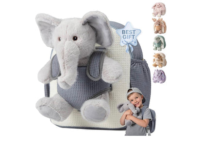 Hug & Go Olifant Kleuterrugsak Sagte Plaasdiere Sak met Aflosbare Speelding vir (Ouderdom 2–4)