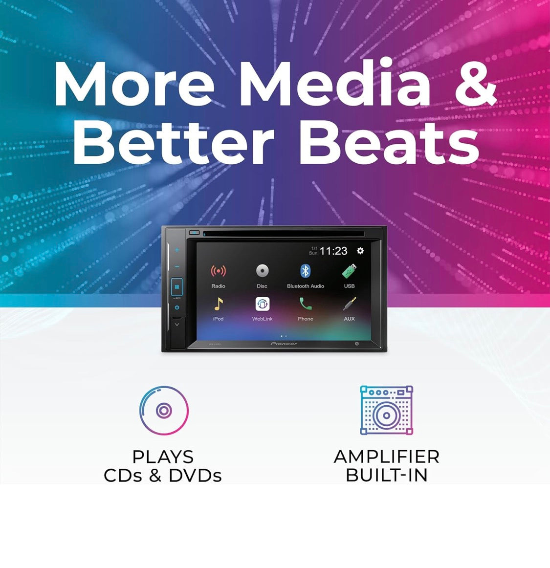 Pioneer 6.2" Resistive Touchscreen, 2Din Bluetooth, Backup Camera Compatible, AM/FM Radio,USB,13-Band EQ