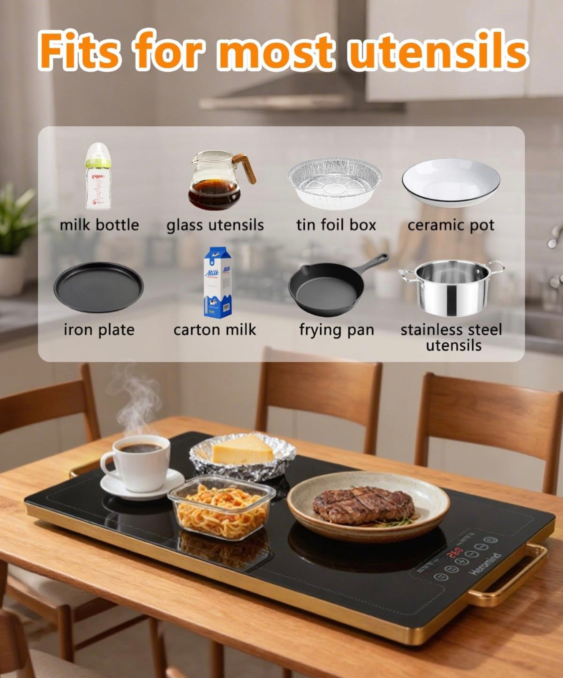 Electric Warming Tray 20 x 12", Glass-Top Full-Surface Heating Food Warmer w/ Adjustable Temperature & Timer