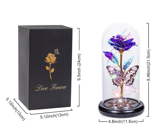Preserved Crystal Roses in Glass Dome LED Lights w/ Butterfly - (Purple)