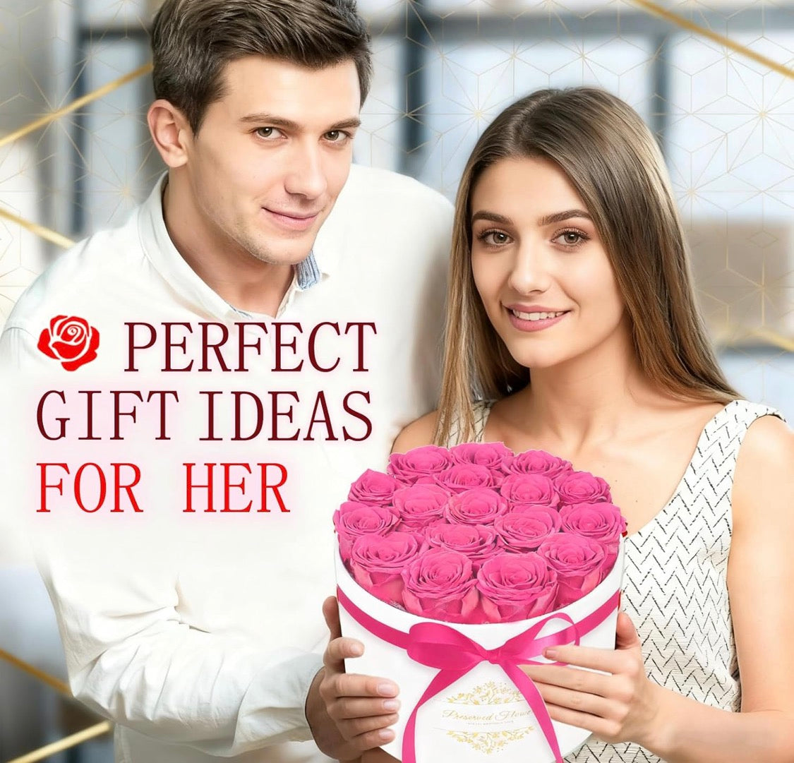 Forever Preserved (17) Roses Flowers in a Luxury Suede Box, Birthday Gifts, Romantic Anniversary Valentines Day Gifts - Champagne