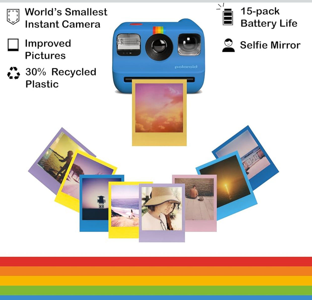 Polaroid Go Mini Camera Bundled with Polaroid GO Color Film Hard Carrying Case, Lens Cleaning Cloth - Blue