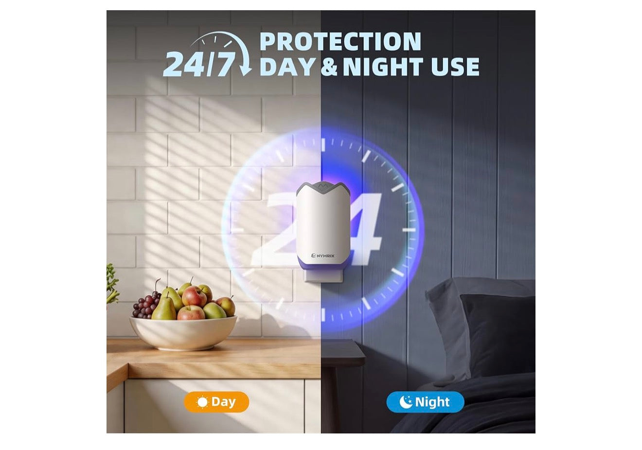 Nymrix Indoor Fly Trap, Plug-in Flying Insect Trap for Fruit Flies & Gnats 24/7 Blue Light Trap for House Flies & Mosquitoes, Works in Kitchens & Near Plants, Safe for Kids & Pets, 2 Bases + 6 Refills