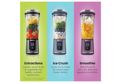 Ninja Blast Koordlose 18oz. Draagbare Blender Vir Skud- en Smoothies, BPA-vry, Lekvrye Deksel en Slurpmondstuk, USB-C Herlaaibaar, Skottelgoedwasser Veilig - (Metaalblou)
